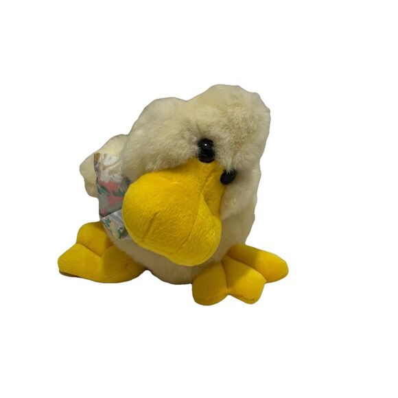 Vintage Commonwealth Pale Yellow Duck Plush 11" Stuffed Animal Easter Floral Bow - Picture 1 of 10
